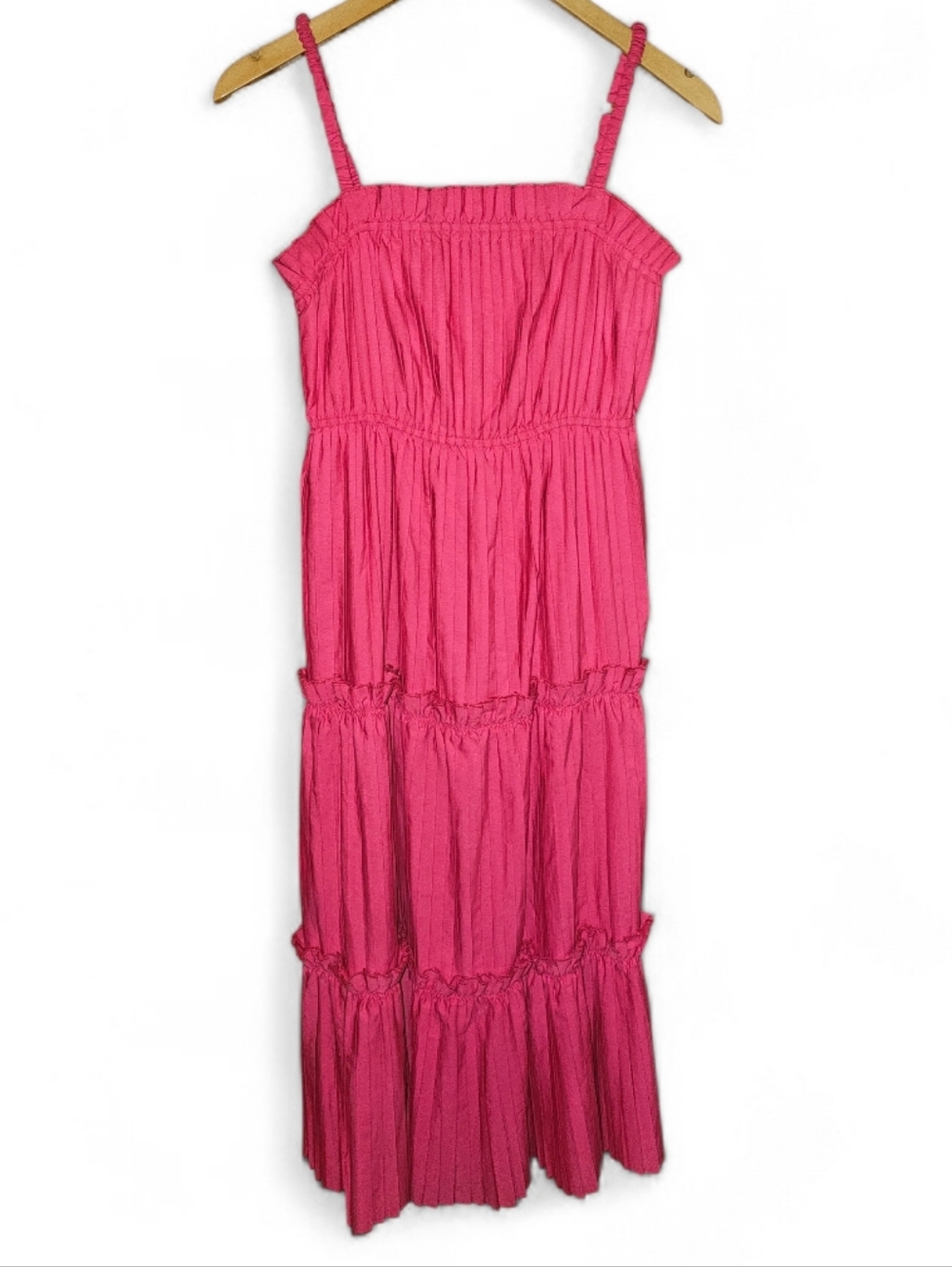 PINCH X ANTHROPOLOGIE Hot Pink Accordian Pleated Tiered Maxi Dress - Medium